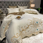 Taie d'oreiller en satin de coton brodé doré