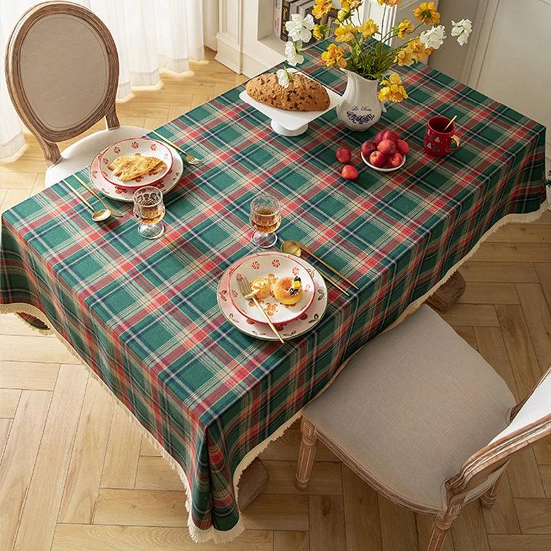 nappe table noël carreaux écossais vert rouge bleu clair classique réutilisable extérieur fêtes famille