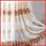 rideau tulle blanc doré brodé floral fin transparent élégant fenêtre