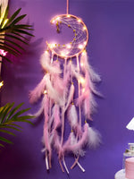 attrape rêves plumes lune boho rose bleu blanc décoratif chambre fil suspendu