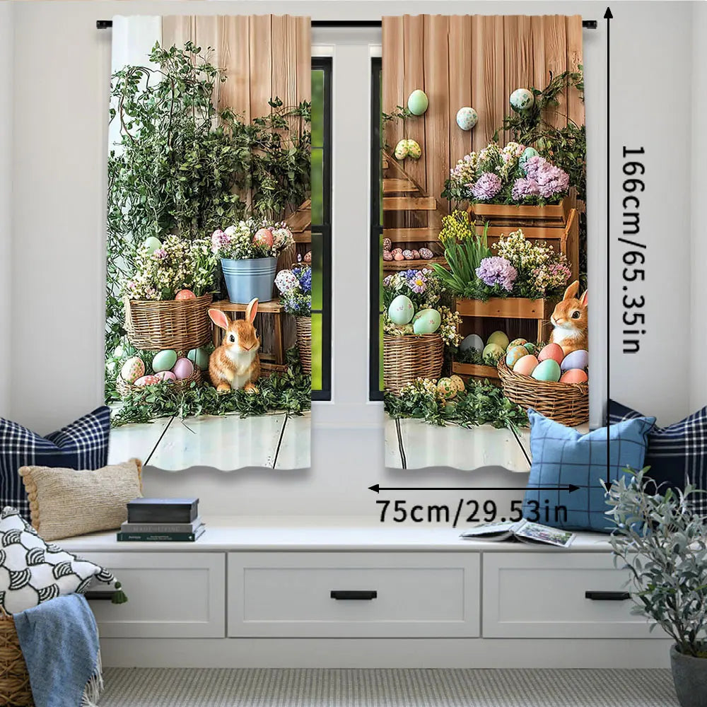 rideau pâques multicolore lapins fleurs opacité 100 polyester 75x166cm 105x230cm 130x210cm pastoral