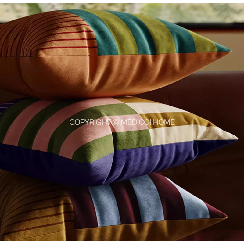 taies d'oreiller décoratives rayées contemporain bleu rouge beige marron vert orange polyester respectueux environnement
