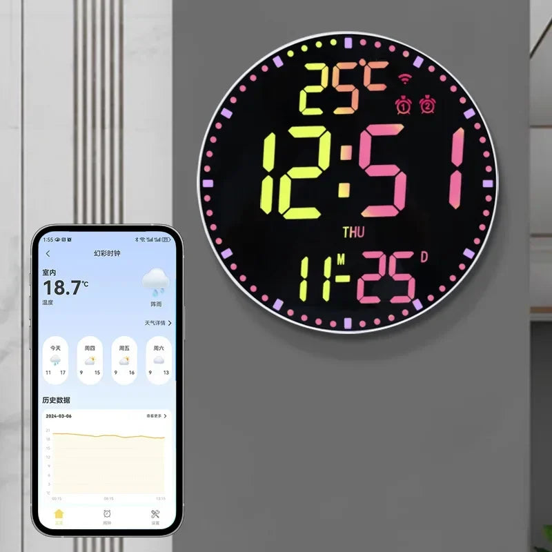 horloge murale numérique moderne horloge sans fil affichage date heure minimaliste decoration plastique led