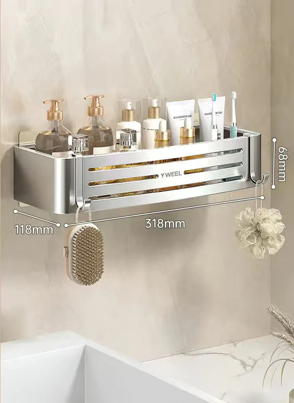 étagère murale moderne trois niveaux gris métallisé adhésif salle bain porte savon porte serviettes