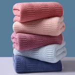 serviette bain rapide absorbante rose bleu rayée lavable tricotée anneléescrição