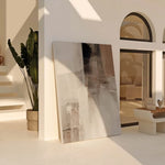 tableau abstrait contemporain toile blanc beige noir textures variées sans cadre decoration murale chambre