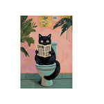 toile d'art moderne illustration chats noirs salle bain noir rose verte toile abstraite décoration