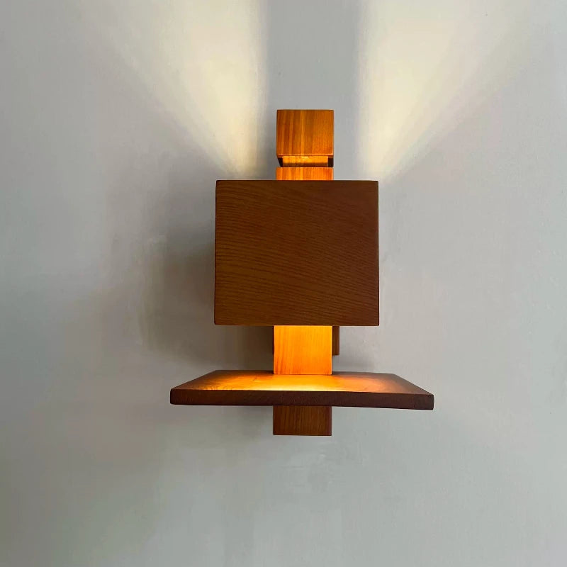 lampe murale moderne bois marron clair texture naturelle ampoules LED 10m²