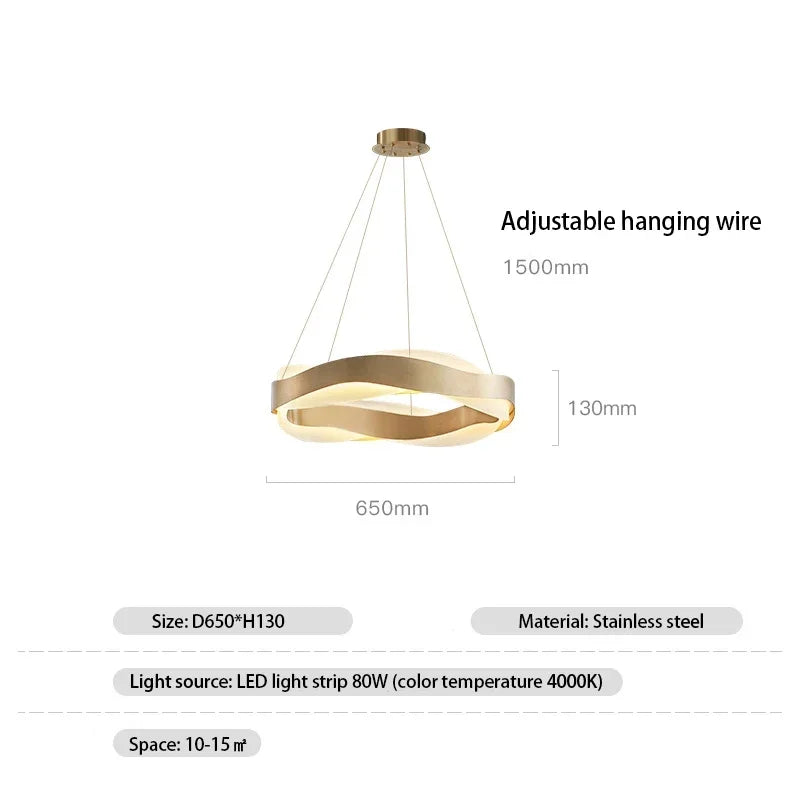 suspension lumineuse moderne or blanc acier inoxydable 65cm 80cm 95cm led 6000k 4200k 3000k