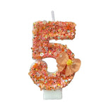 bougie anniversaire chiffre orange paillettes multicolores décoration brillante fleur centroide