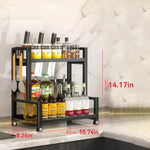 étagère cuisine noire réglable niveaux moderne pieds couteaux bouteilles pots condiments