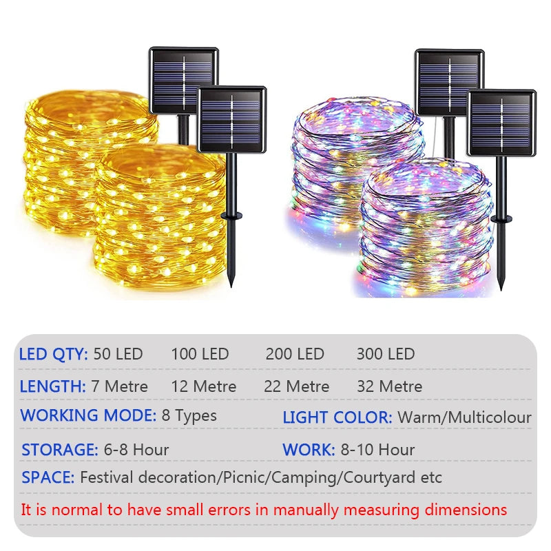 guirlande lumineuse solaire dorée 100 led 12m moderne piquet extérieur led multicolore ip65