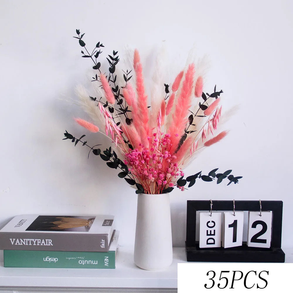 bouquet fleurs séchées naturelles blanches oranges brunes plumes feuilles anniversaire mariage decoration