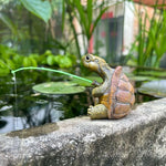 statue tortue pêche résine détaillée marron vert jaune décorative extérieure intérieure ornement jardin maison