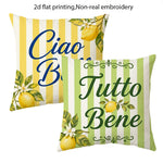 taies d'oreiller décoratives moderne jaune vert blanc rayures citrons 45x45cm zipper deux pièces