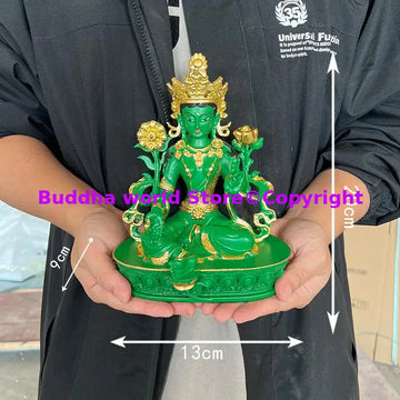 statue bouddha vert or résine lisse décorative protection autel bouddhiste erotique bodhisattva tara verte
