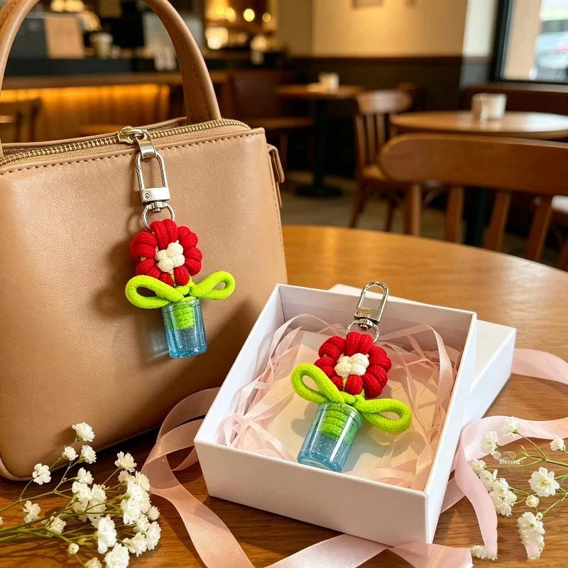 porte clés fleurs tricotées ruban métal boucle bouteille transparente sac décontracté artisanal