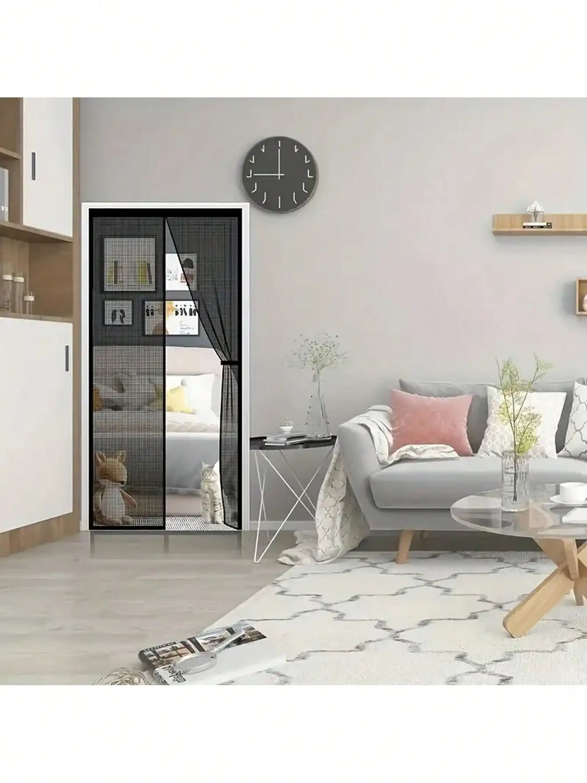 rideau porte magnétique noir maille fine moderne aimants corde rangement 100cm 210cm