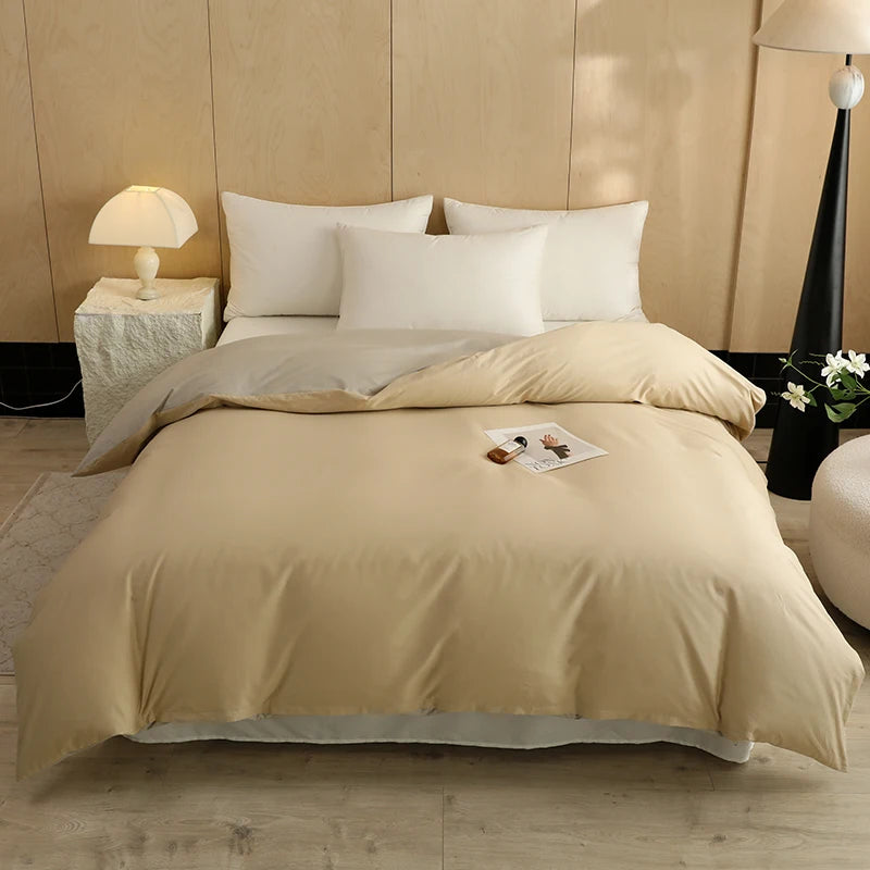 ensemble literie coton 100% uni moderne gris clair beige rose pâle doux adultes maison