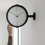 horloge murale double face industrielle noir blanc salle salon decoration quartz métal aiguille moderne