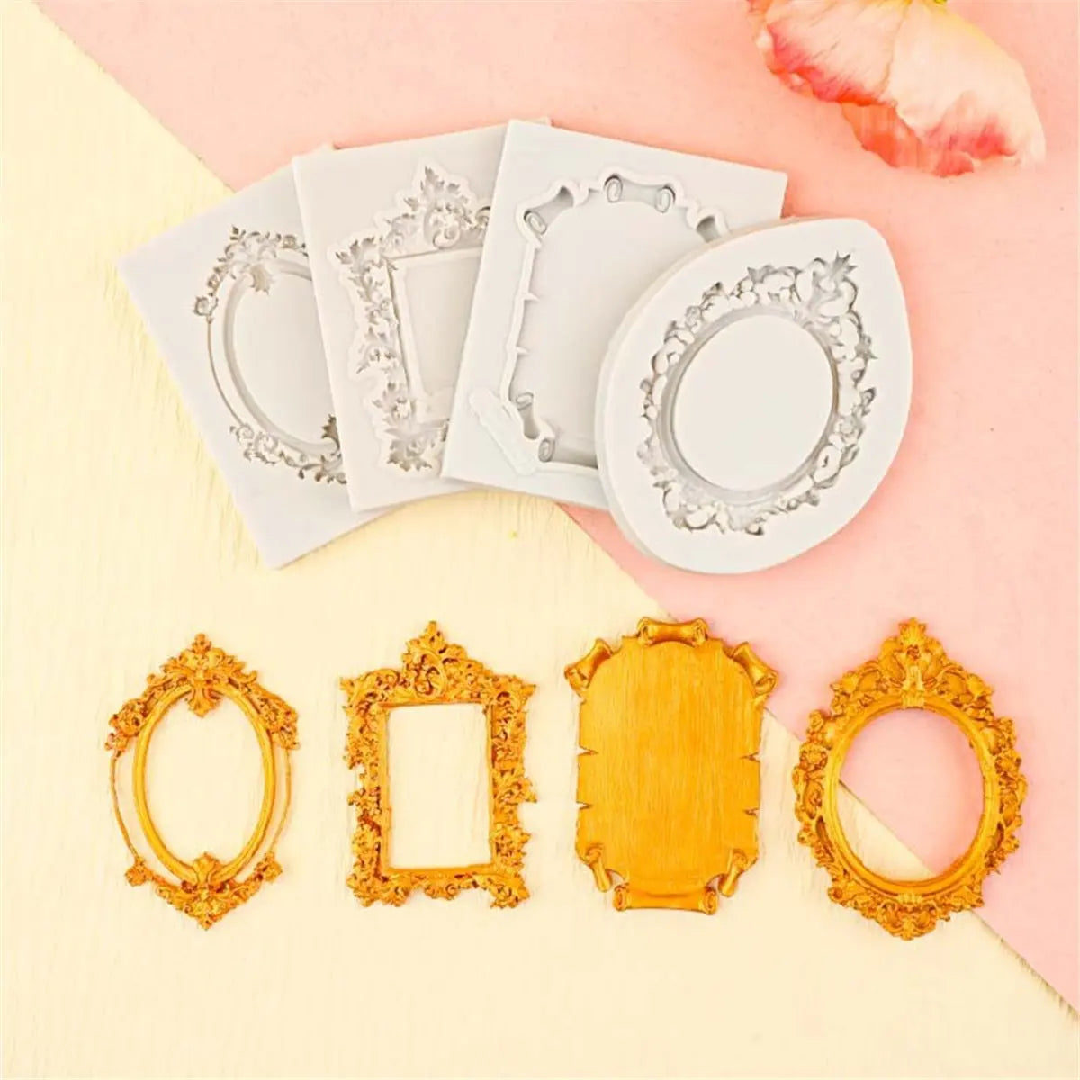 cadres decoratifs blanc or ornements floraux classique baroque decoration gâteau photo fondant silicone moule