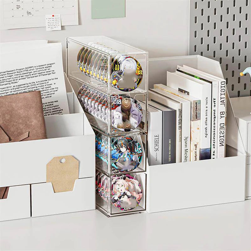 boîte rangement transparent moderne compartiments graphiques colorés réutilisable blanc fonctionnelle badges articles divers
