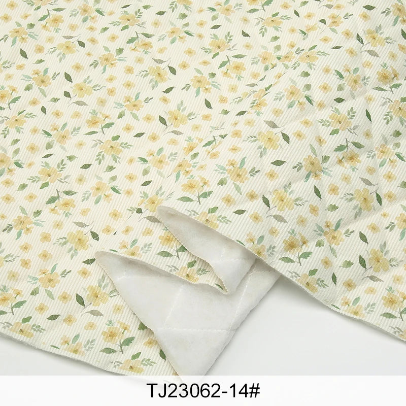 tissu polyester imprimé fleurs jaunes vertes veste hiver rayures horizontales poches col montant bricolage