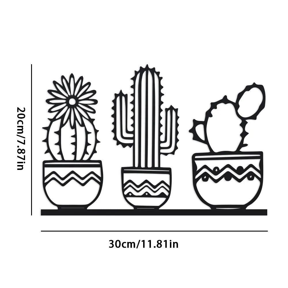 décoration murale cactus métal noir silhouettes géométriques minimaliste linéaireintérieurextérieur