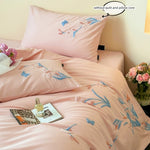 ensemble literie fleurs brodées blanc rose pâle 180x210cm 200x200cm 220x240cm 260x240cm pièces
