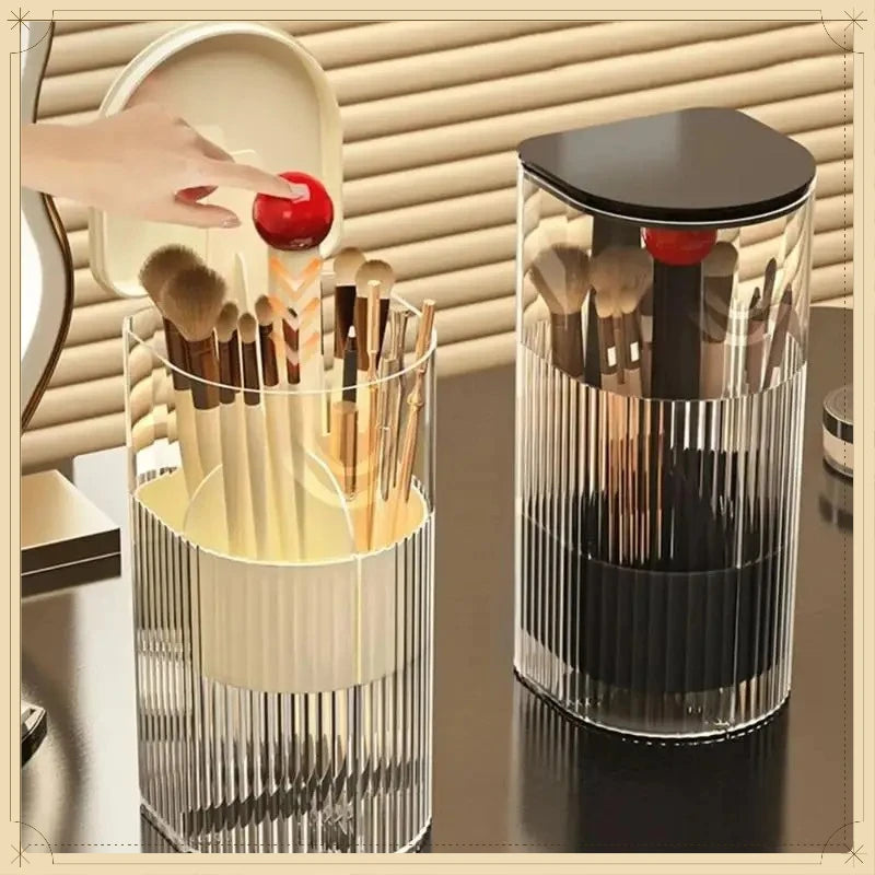 organisateur pinceaux maquillage transparent noir rayures moderne adhésif brosse éponge cosmétique rangement