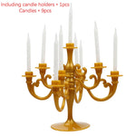 décoration anniversaire bougeoir or argent rose classique cinq branches tiges blanches base plate