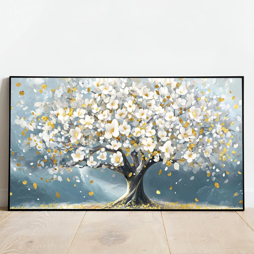 tableau abstrait moderne multicolore arbre fleurs paysage toile sans cadre décoration intérieure salon horizontal