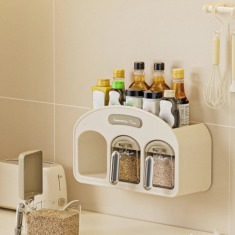 boîtes épices murales transparentes moderne adhésif poignées couvercles rangement condiments humide resistant