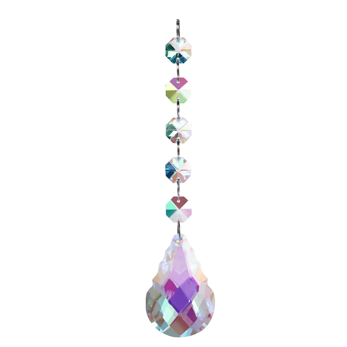 pendentif moderne multicolore facettes brillantes transparents anneaux métalliques chaîne élégants