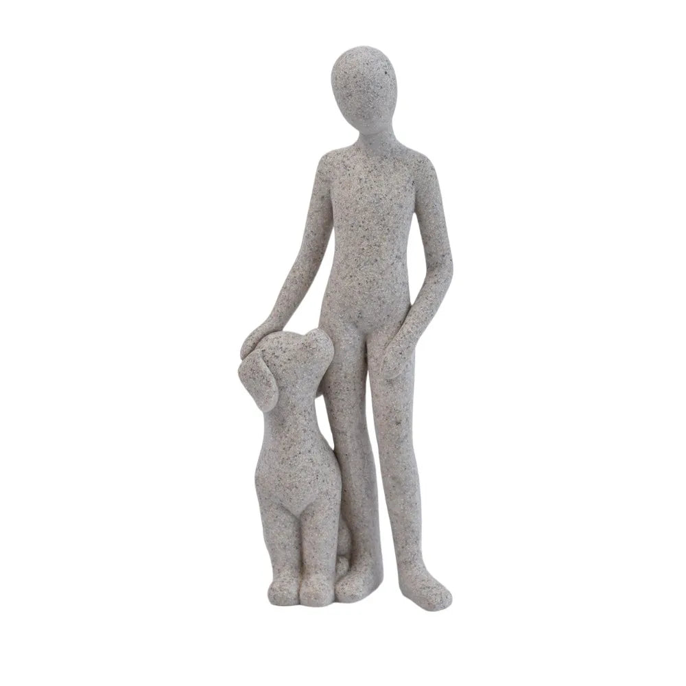 statue chien animal compagnie moderne résine polie gris granulé décoration
