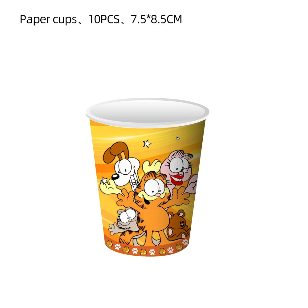 vaisselle jetable fête garfield dessins animés orange jaune nappe serviettes assiettes gobelets thème enfant