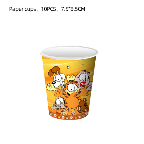 vaisselle jetable fête garfield dessins animés orange jaune nappe serviettes assiettes gobelets thème enfant