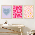 affiches toile moderne minimaliste coeurs fleurs rose bleu violet blanc