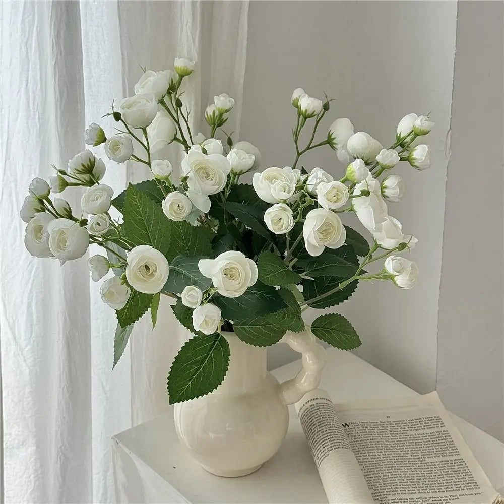bouquet fleurs artificielles roses soies feuilles verte intérieur mariage anniversaire décoration champêtre minimaliste