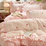 ensemble literie rose clair papillons brodés pièces housse taies d'oreiller doux romantique