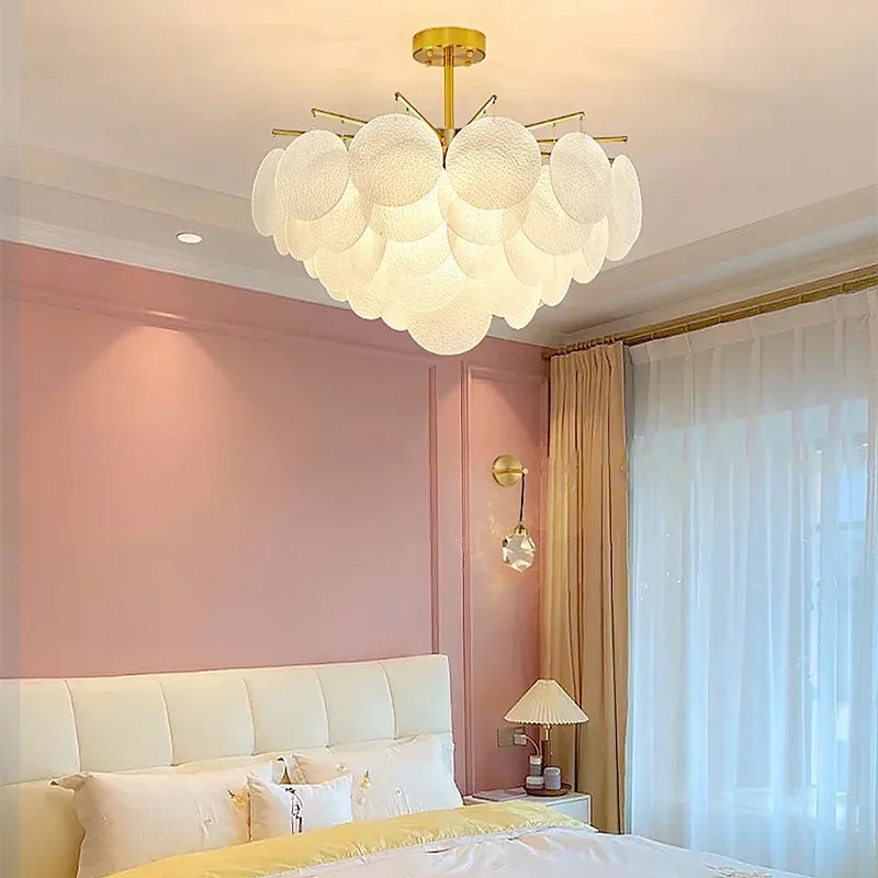lampe suspendue moderne verre blanc doré tissé opaque salon chambre