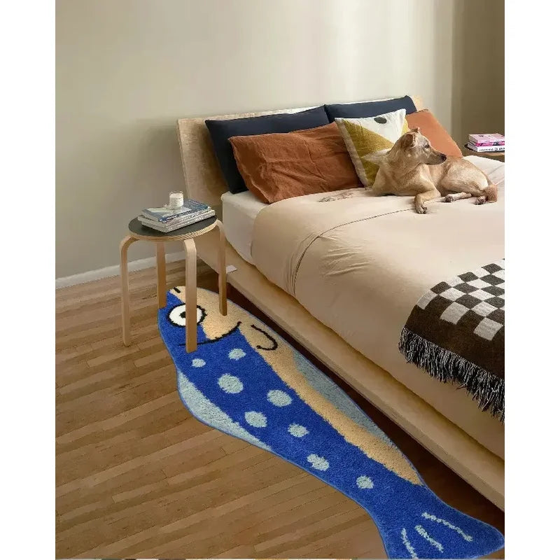 tapis bleu poisson stylisé antidérapant polyester moderne entrée chambre bébé voyage