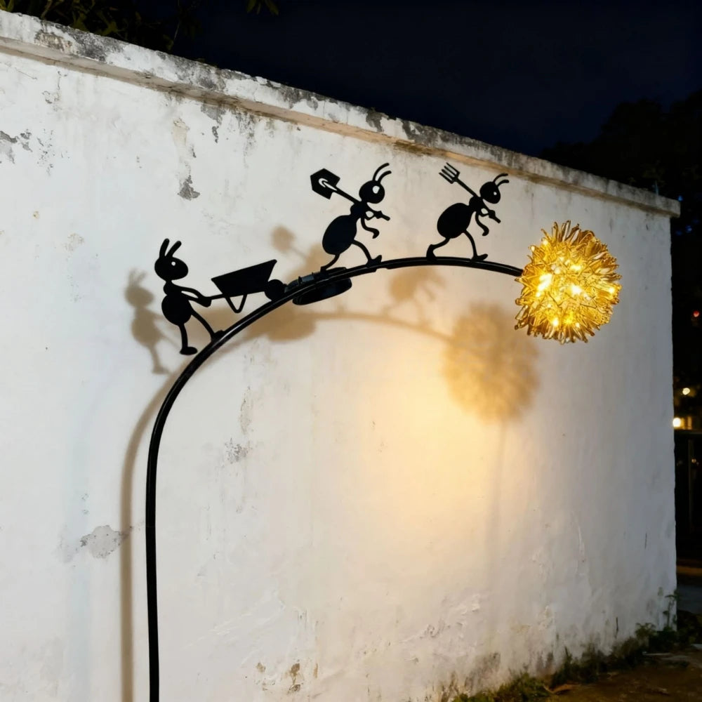 Sculpture jardin fourmi abeille fleur lumineuse solaire led noir artisanal moderneextérieur