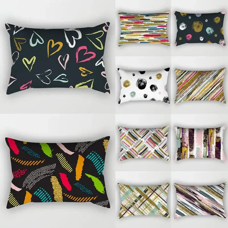 taie d'oreiller rectangulaire 30x50cm housse coussin décoration moderne motif abstrait coton polyester