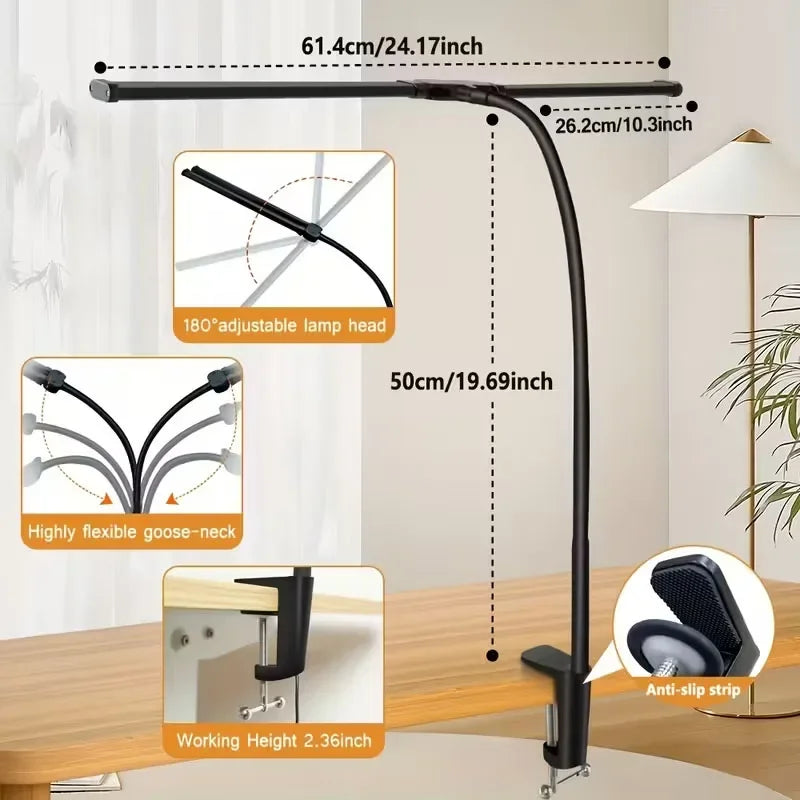 Lampe LED noir moderne clip table durable énergie économie adjustable double tête contemporaine