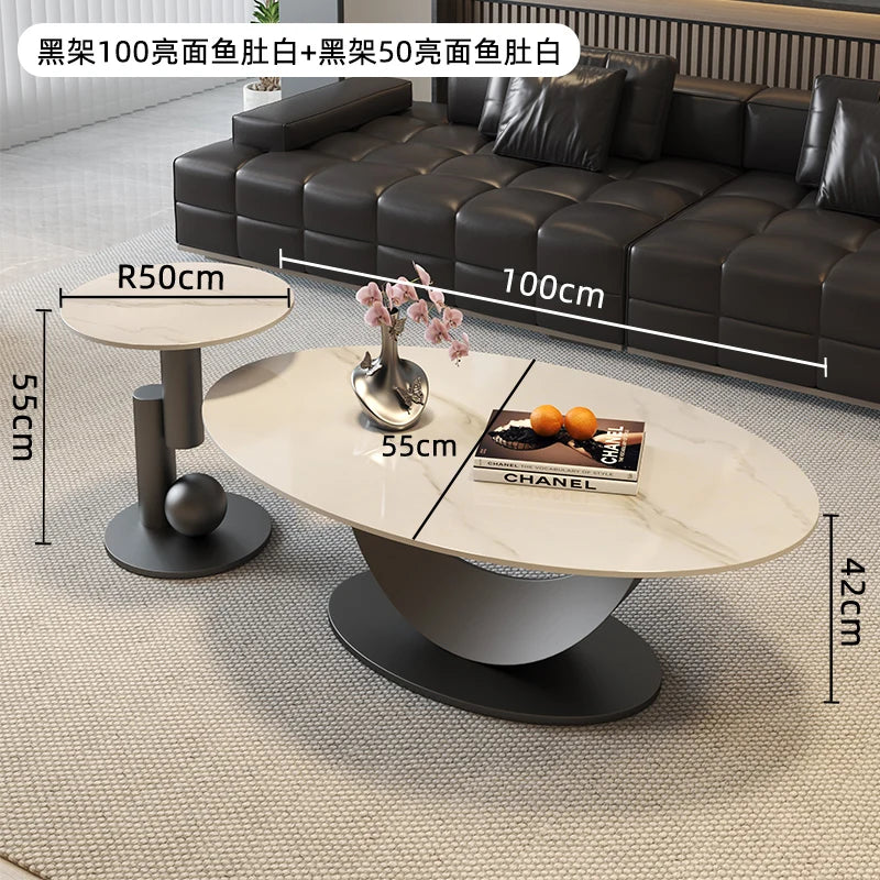 table basse ovale moderne blanche effet marbre gris salon meuble bois luxe