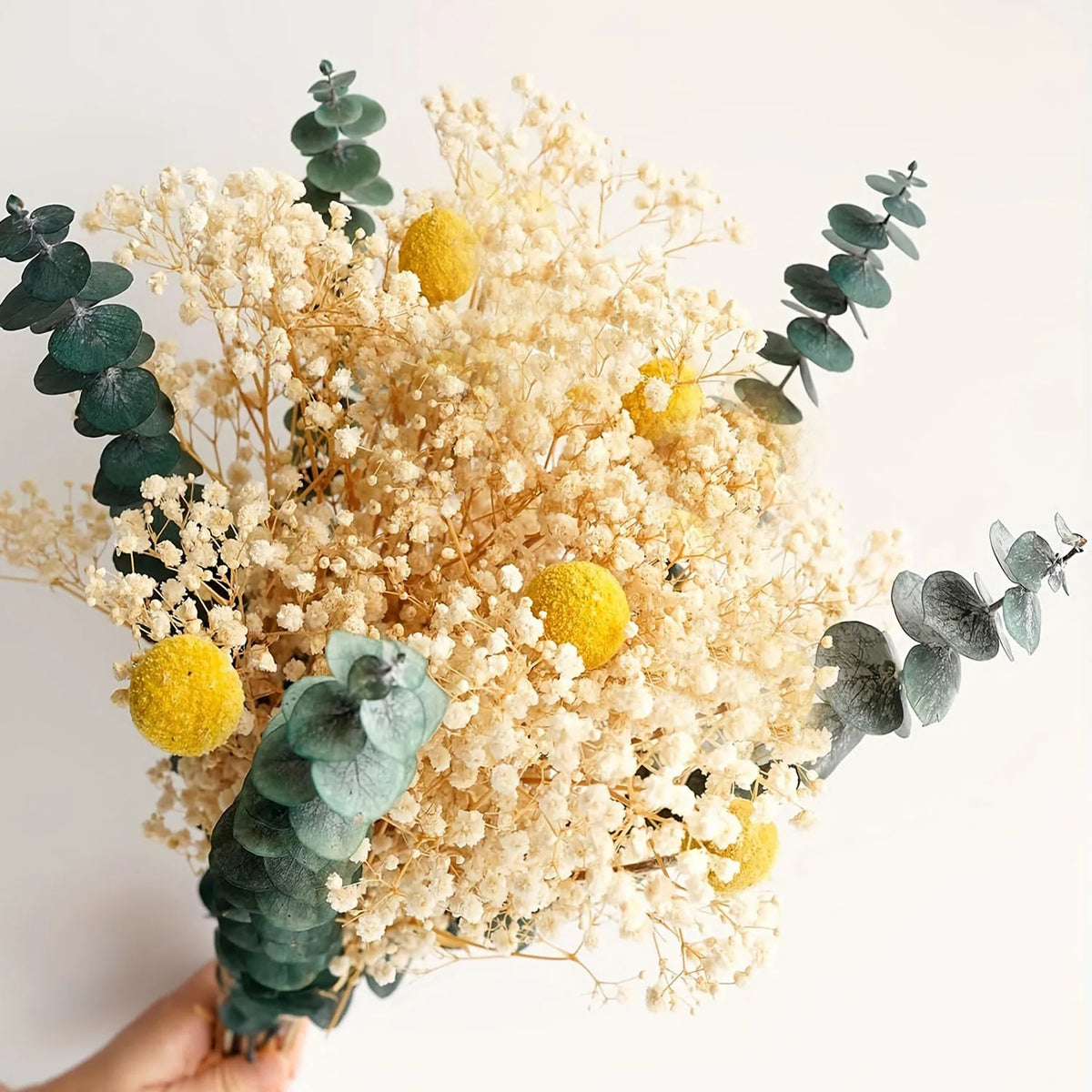 bouquets fleurs séchées blanc vert décoration maison anniversaire baby shower rustic naturel