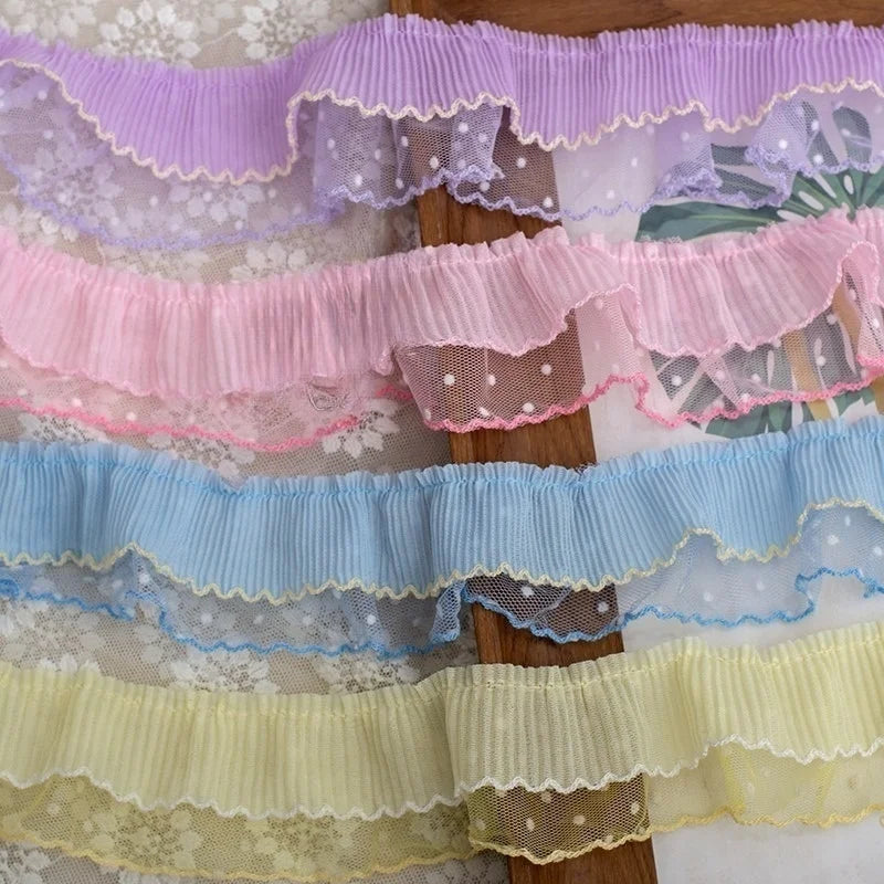 ruban plissé dentelle violet rose bleu jaune vintage romantique translucide décoration emballage cadeau