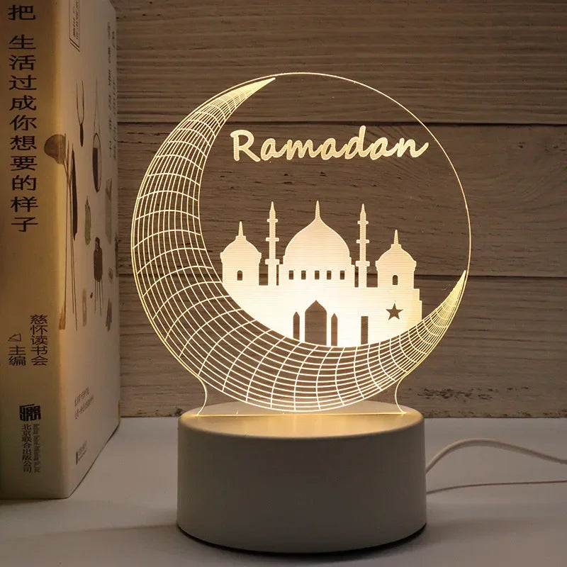 décoration murale lampe led transparente motifs islamiques adhésif base grise câble blanc moderne thème