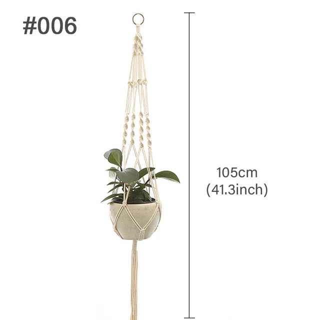 support plante suspendu macramé boho artisanal blanc beige orange tissé oeilletsextérieur exposition arbres